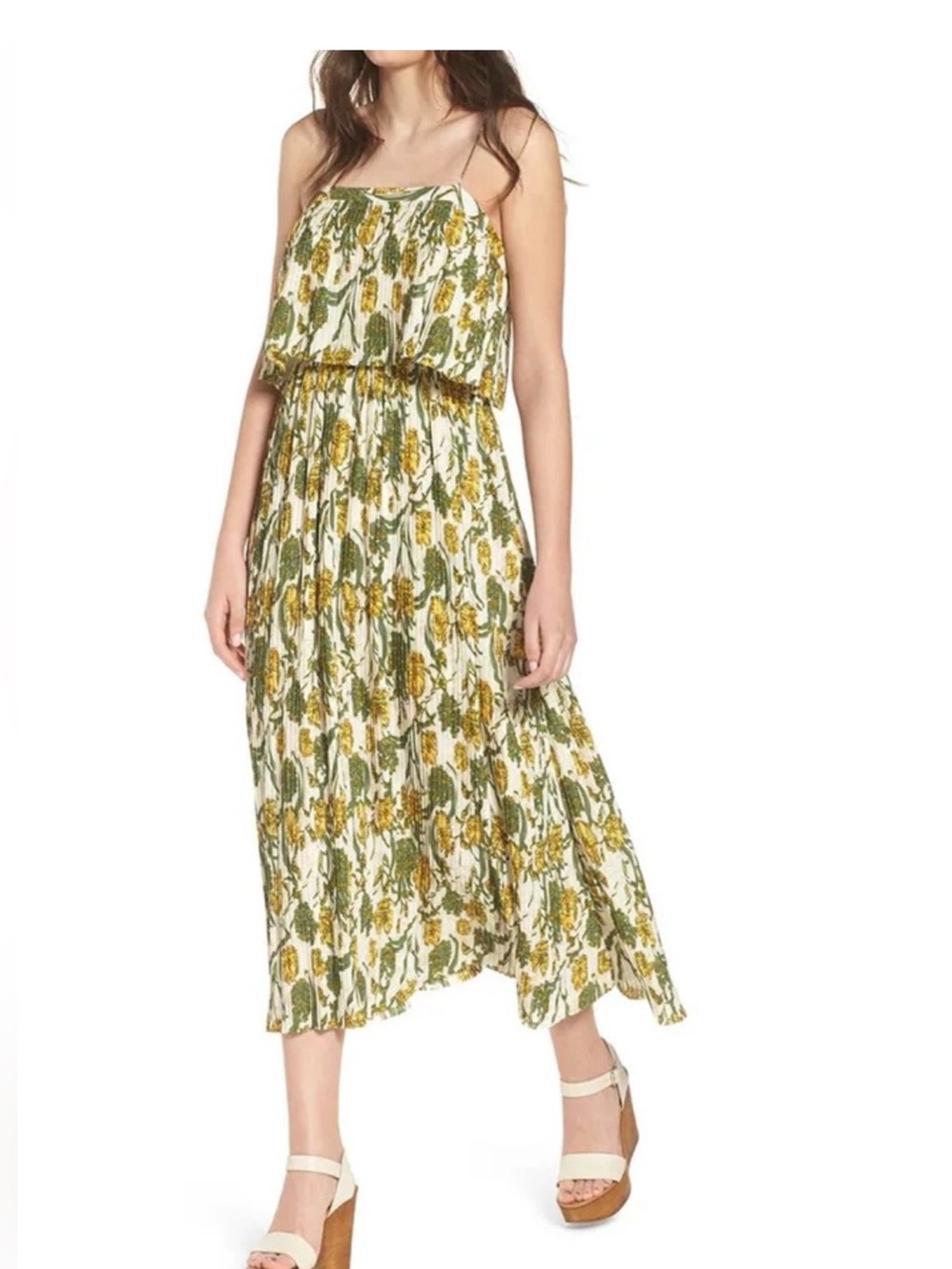 Nordstrom- Leith (M) Cream, Yellow, & Green Floral Midi Dress